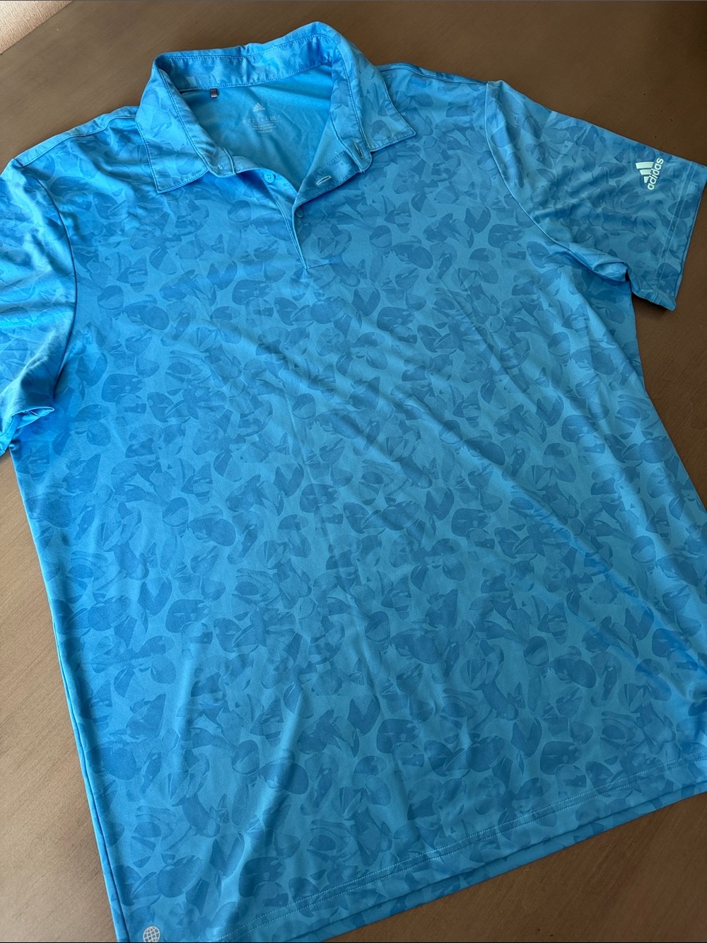adidas Men’s Bright Blue Tonal Leaf Print Golf Polo